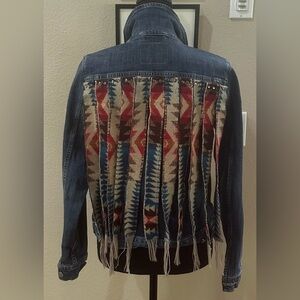 Levi's Classic Blue Denim Jacket upcycled with Pendleton blanket remnants, L